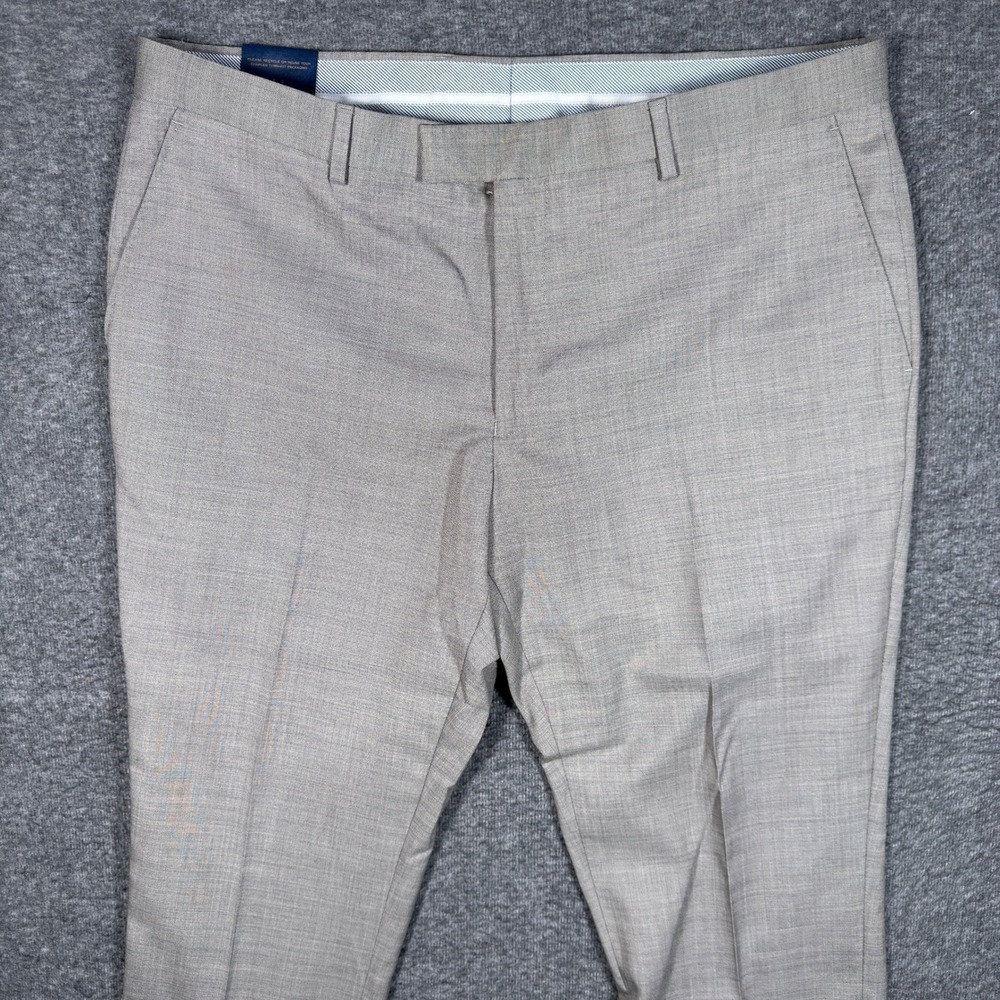 NEW Charles Tyrwhitt Suit Trousers Mens 38U Taupe Slim Fit Sharkskin Wool Pants